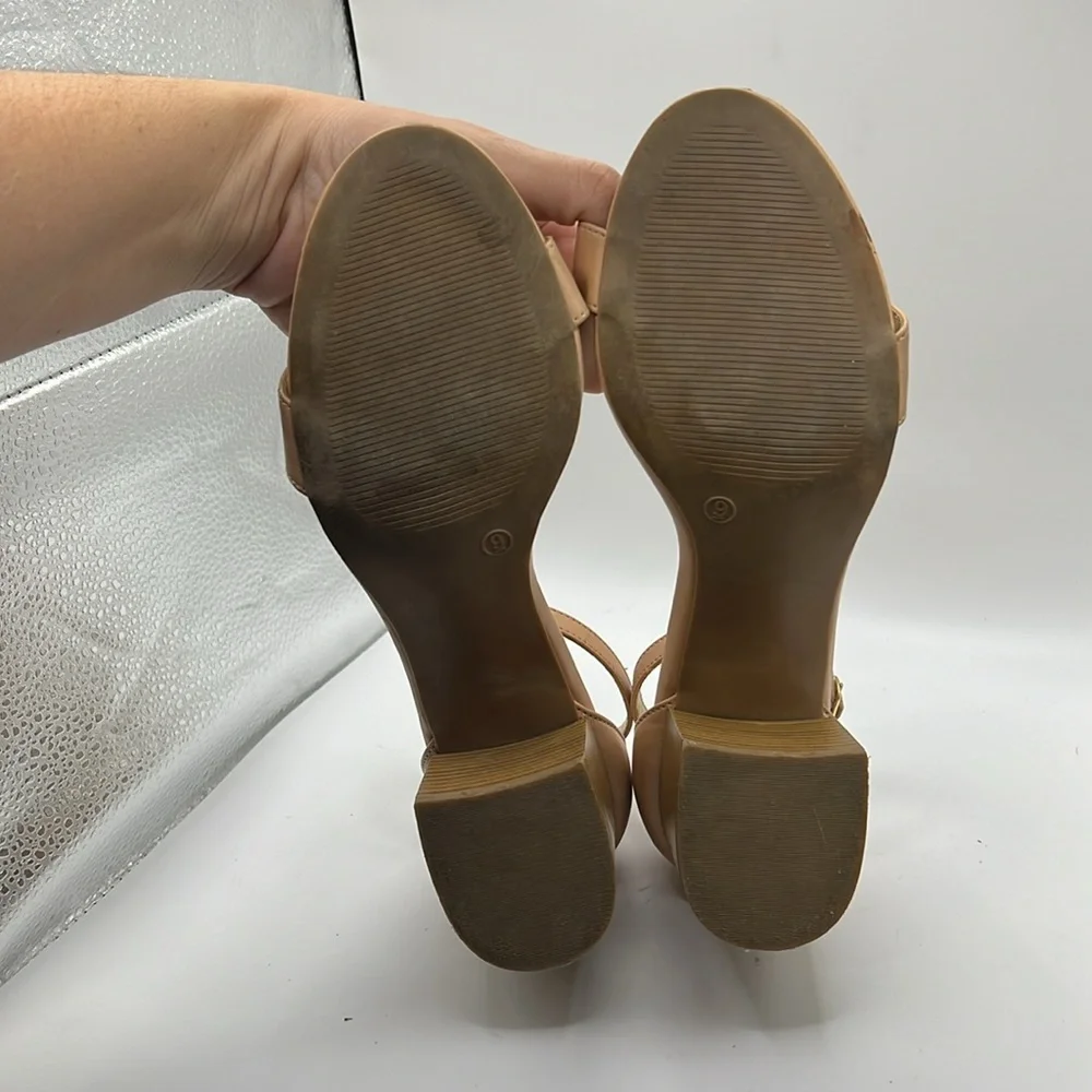 Lulus Harper Stacked Heels Sandals Brown Tan Womens Size 9